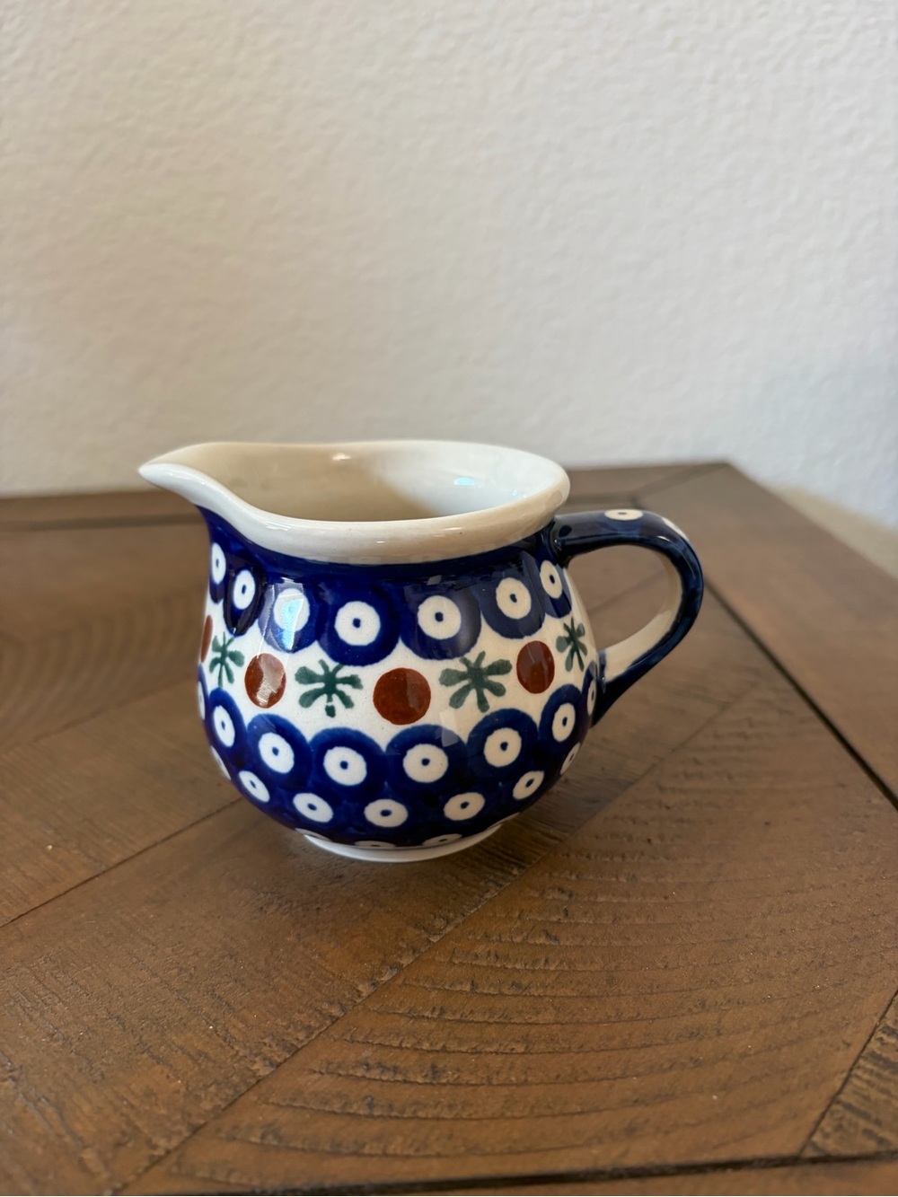 Polish Pottery Boleslawiec Poland Hand-Painted Blue Ceramic Creamer Pitcher